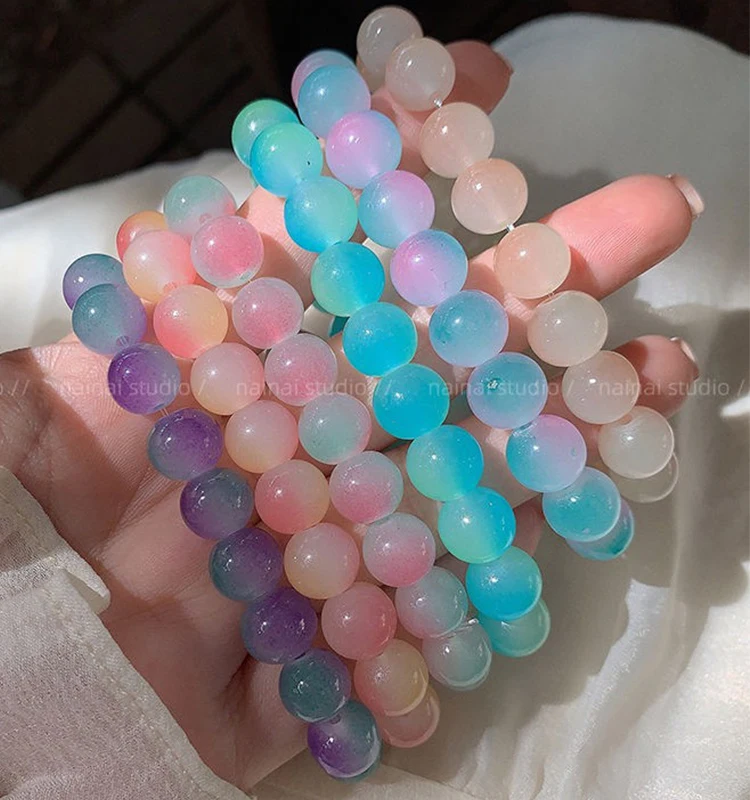 Colorful Natural Stone Quartz Crystal Amethyst Fluorite Beaded Bracelets Women Sweet Reiki Healing Energy Strand Bangles Jewelry