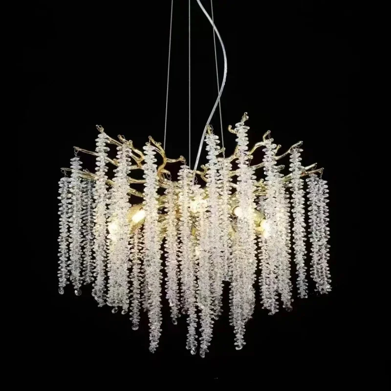 

High End Luxury Electroplating Crystal Tassel Pendant Chandelier for Living Dining Room Hotel Hall Home Suspension LED Lamp