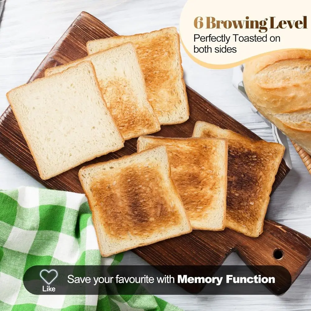 4 Slice Toaster with Touch Control, 1.5 Wide Slots, 6 Levels & 6 Bread Types, Digital Timer, Memory, Reheat (WHITE)