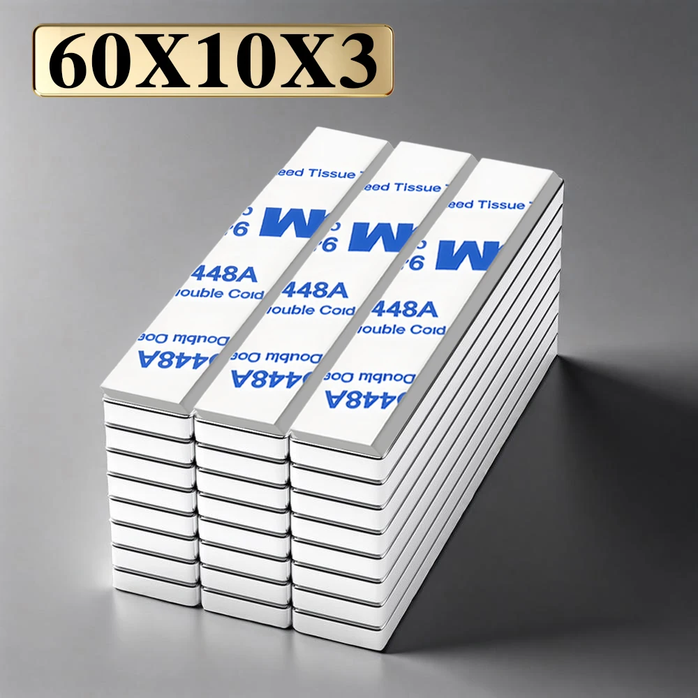 60x10x3mm  Super Powerful Block Neodymium Magnet  With double-sided adhesive Magnet N35 Strong Permanent Magnetic imanes