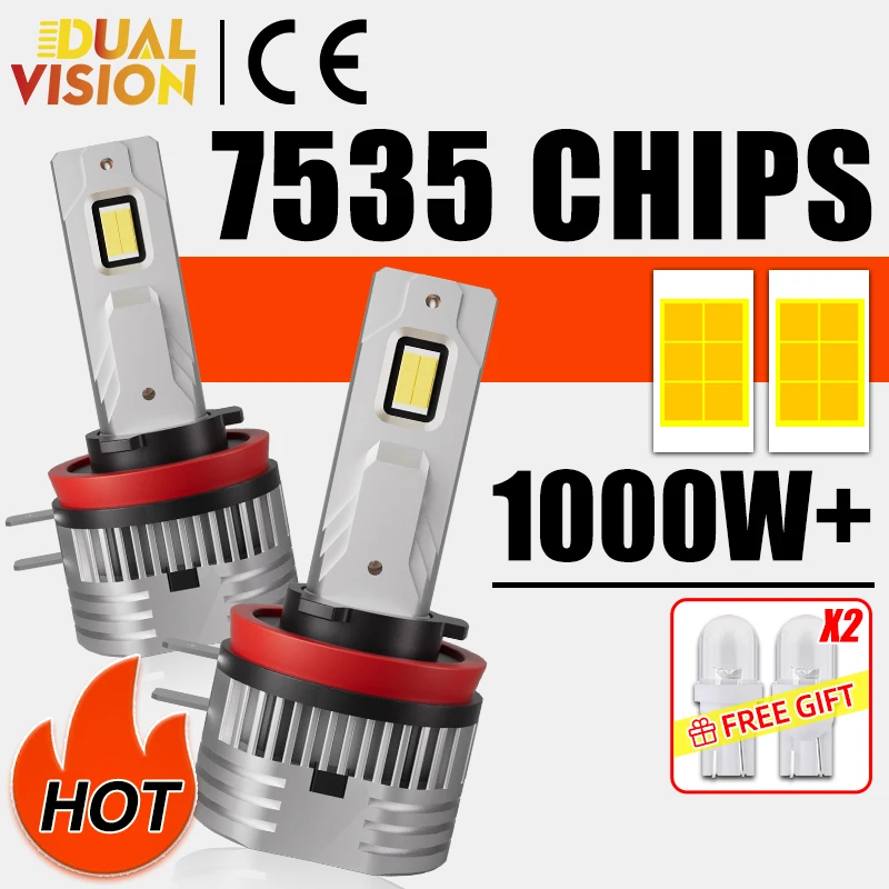 2Pcs H11B H8B H9B Led Canbus Car Light Bulbs 1000W 7535 CSP Chips Super Auto Headlight Plug and Play 12V 24V 1:1 Mini Lamp 6000K