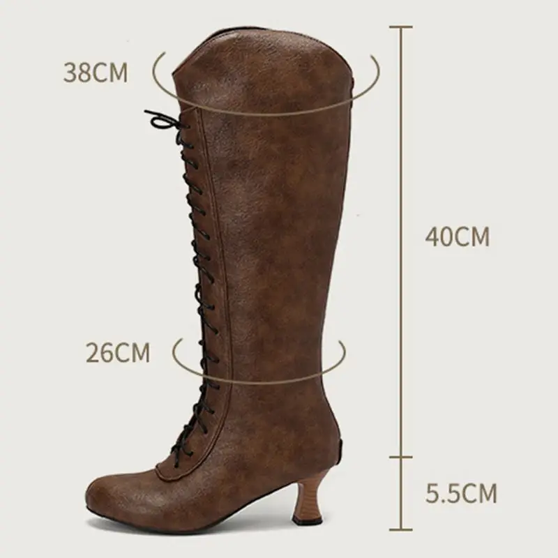 REAVE CAT 2026  Women Knee High Boots Round Toe Heels Lace Up Mixed Color Size 48 49 50 Bota