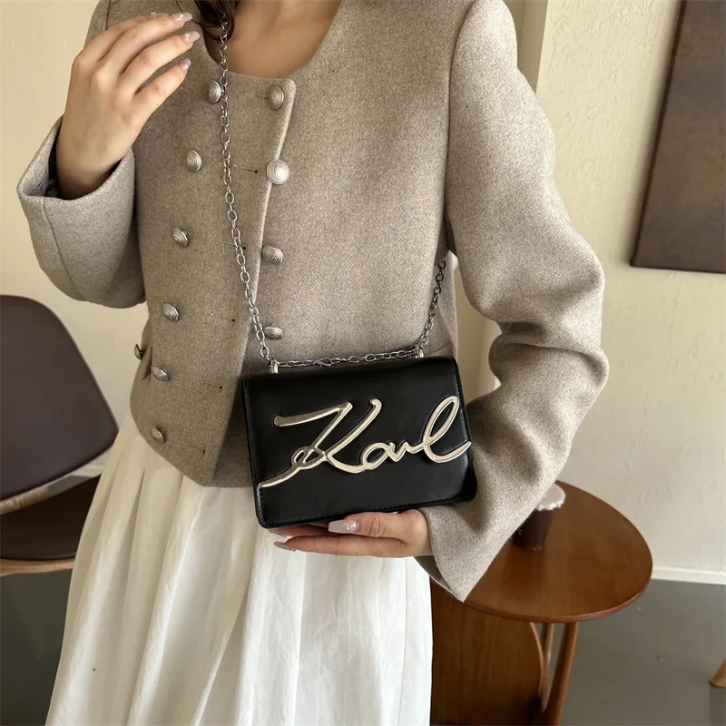 Women's Chain Bag Letter Leather Shoulder Bag Multifunctional Chain Shoulder Square Retro Large Capacity Handbag