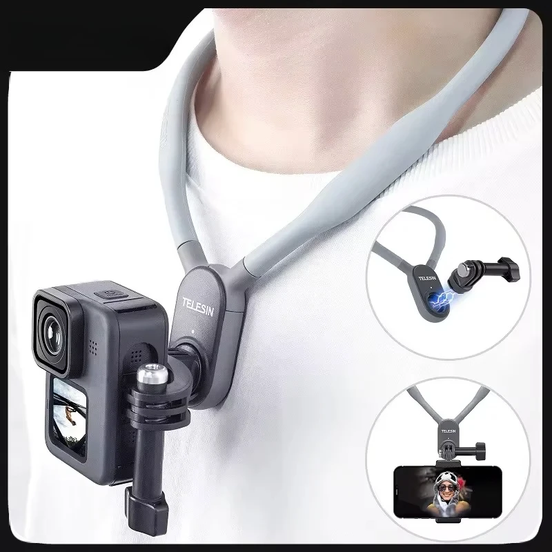 Flexible Silicone Neck Mount GoPro Hero 13/12/11/10/9/8,Insta360, DJI Osmo Action Smartphones Magnetic Action Camera Accessories