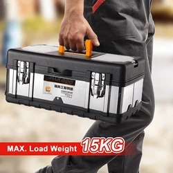 Tool Box Suitcase Stainless Steel Toolbox Double Layer Empty Large Tools Storage Box Metal Portable Tool Organizers Boxes