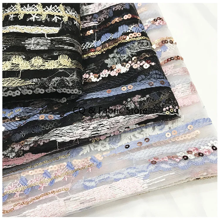 1yard 160cm Pailletten Farben Polyester Seide Bestickte Spitze Stoff Mesh Stickerei Diy Mode frauen Kleid Rock Nähen