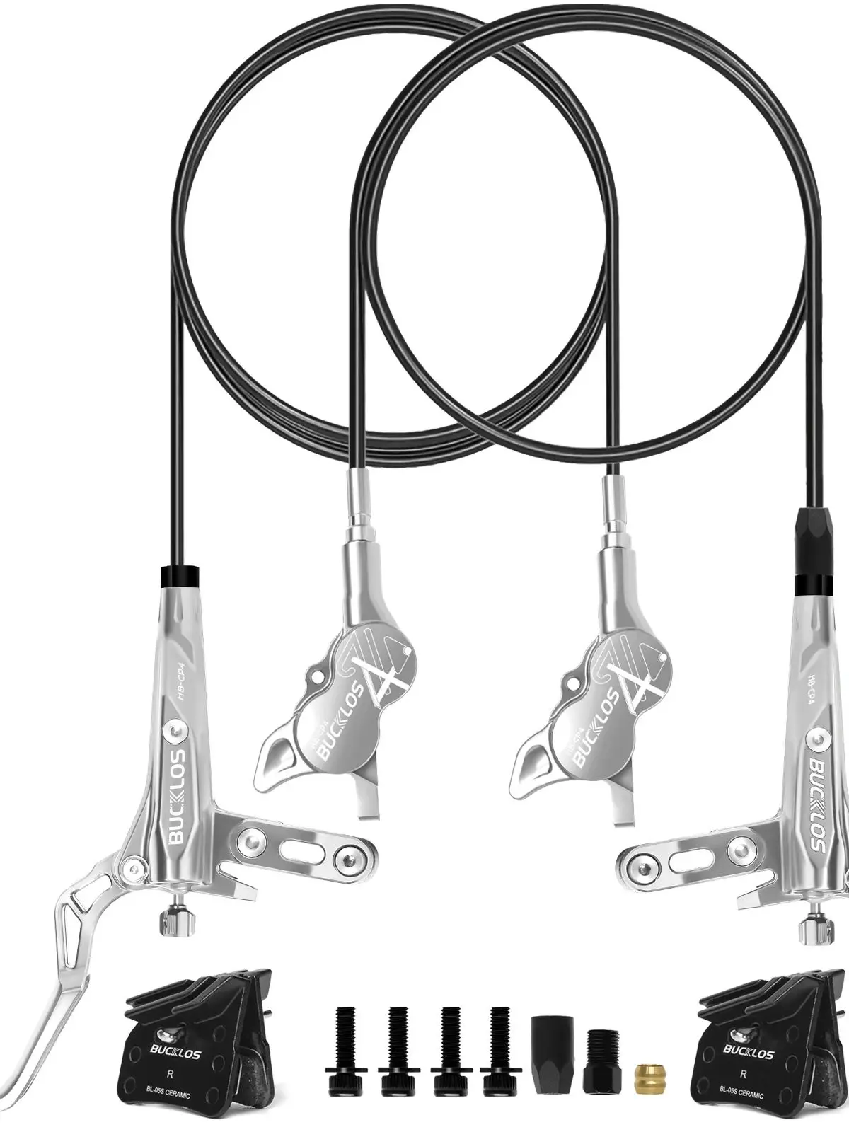 AliExpress BUCKLOS MTB 4 Pistons Hydraulic Disc Brake Set 850/1550mm Oil Pressure Brakes Front Rear Mountain Bike E-Bike Hydraulic Brake