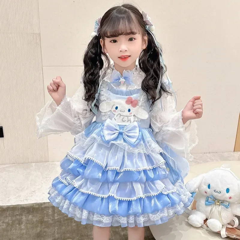 

Sanrio Anime Cinnamoroll Children Halloween Dress CosPlay Academy Style Pleated Skirt Girl Princess Clothes Girl Birthday Gift