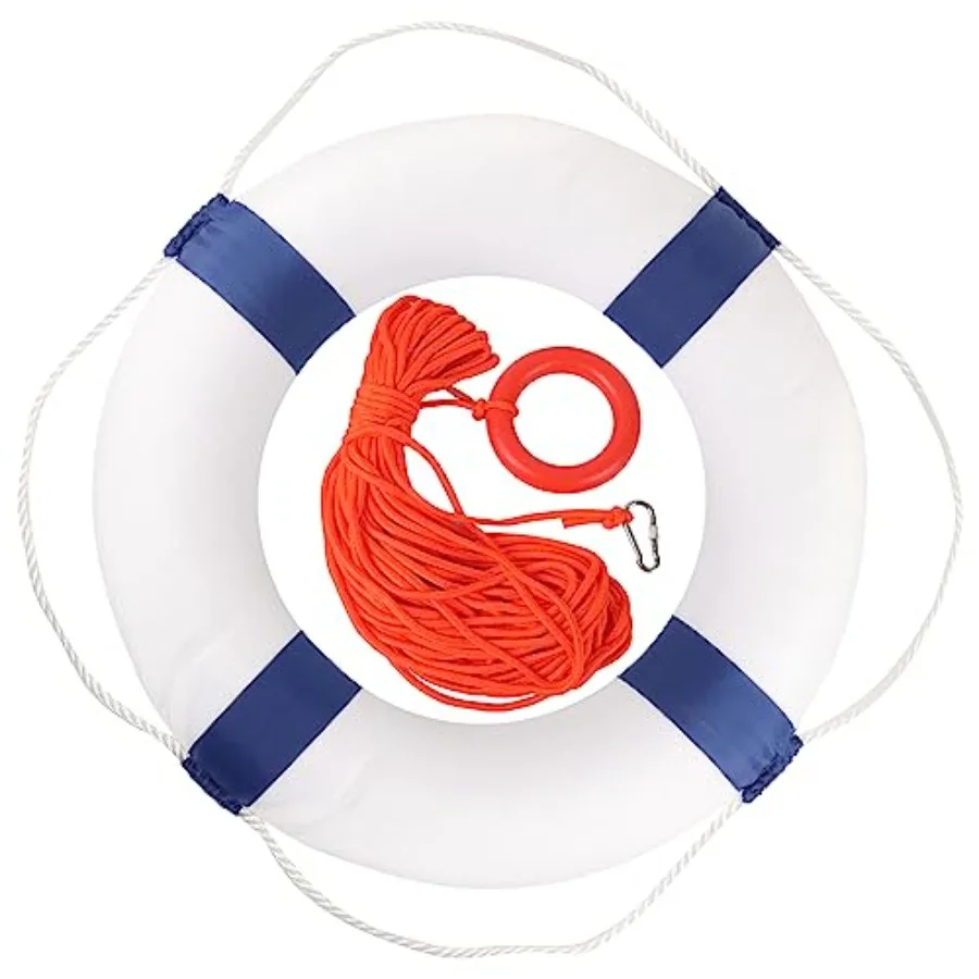 

20" Foam Life Preserver Ring with 98.4ft Floating Lifesaving Rope, Throwable Flotation Device, Pool Safety Float, for Buoy and