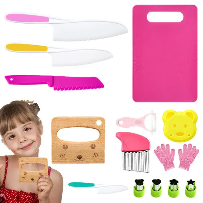 Kids Kitchen Tools 15pcs Kid Safe Kitchen Knives Gift Set Safe Kitchen Tools Educational Kids Toys For Teaching Preschool Gifts