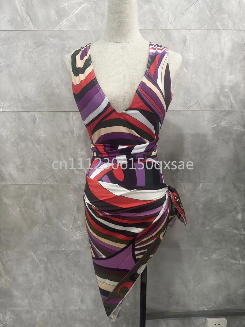 

Luxury Women's Purple Scarf Swimsuits with Letter Signature Logo Designer Brand Lady Sexy Scarf Swimsuits Swimwear Beachwear