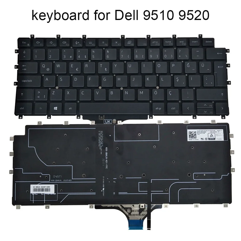 Backlight Keyboard Turkish For Dell Latitude 9510 2 in 1 7520 9520 0MJ9D8 TR Turkey Laptop Backlit Keyboards MJ9D8 NSK-QNABC