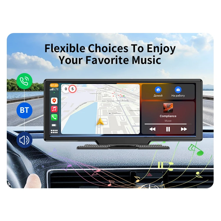 SUNWAYI 10.26-inch Android Wireless Carplay 4k 1080P Auto Mirror Projection Screen WIFI BT Navigation 2.5D Screen Dash Cam