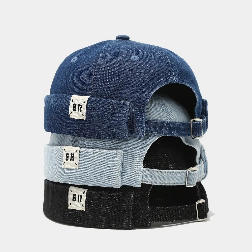 

Outdoor Washed Denim Brimless Docker Cap Cotton Solid Color Hip Hop Hat Adjustable Brimless Hat Boy Girls