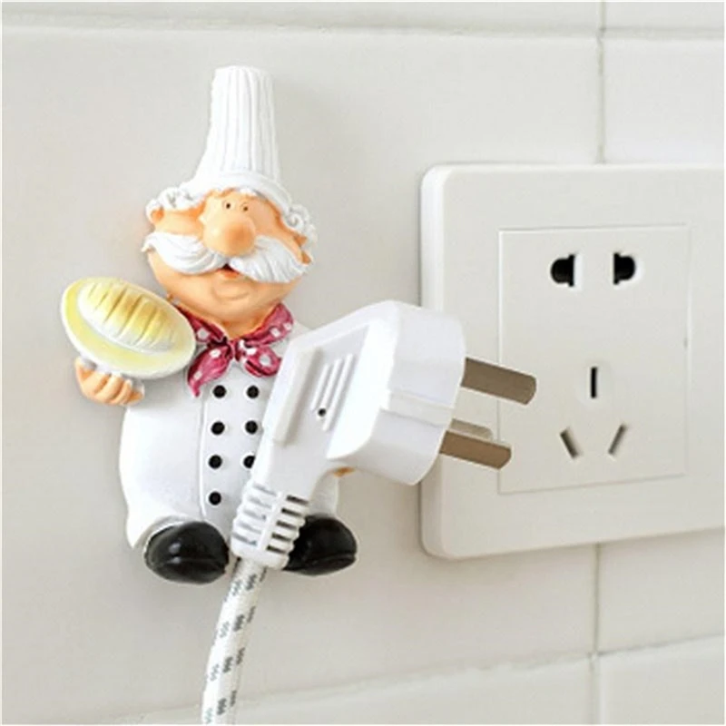 Cartoon Power Cord Storage Rack Chef Plug Hook Strong Adhesive Creative Finishing Bracket