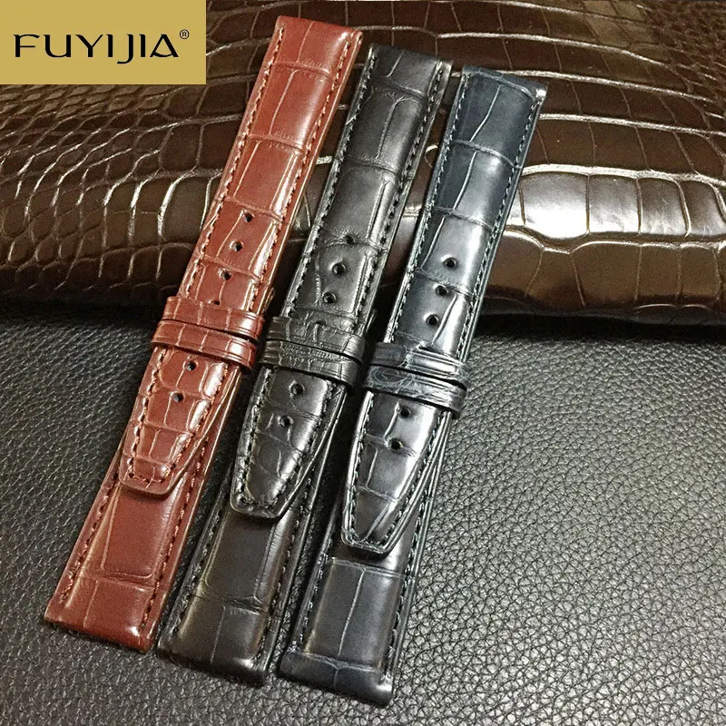 FUYIJIA Top Handmade Nile Crocodile Skin Watchbands Custom Substitute I-W-C P-ortofino Strap 18MM 20MM 22MM Genuine Leather Belt