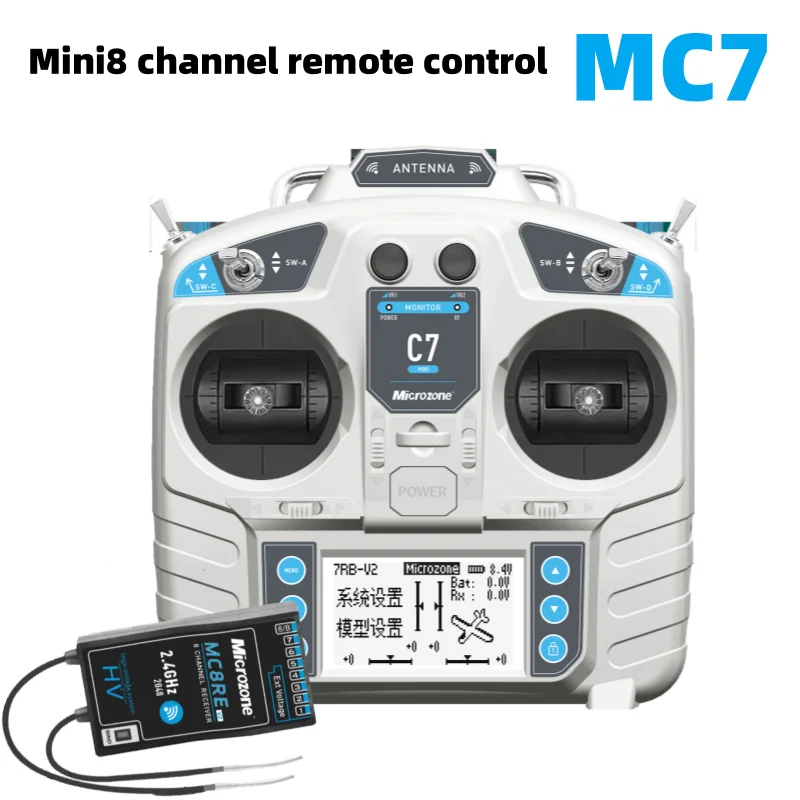 MicroZone-Transmetteur de Contrôleur MC7 2.4G, avec Récepteur MC8RE, Système Radio pour Avion RC, Drones, Hélicoptères Multirotor VS MC6C