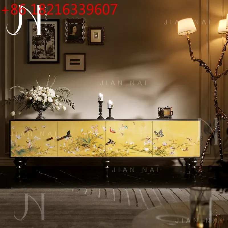 YAO Chinese style solid wood TV cabinet French retro living room combination hall cabinet bedroom bedside drawer