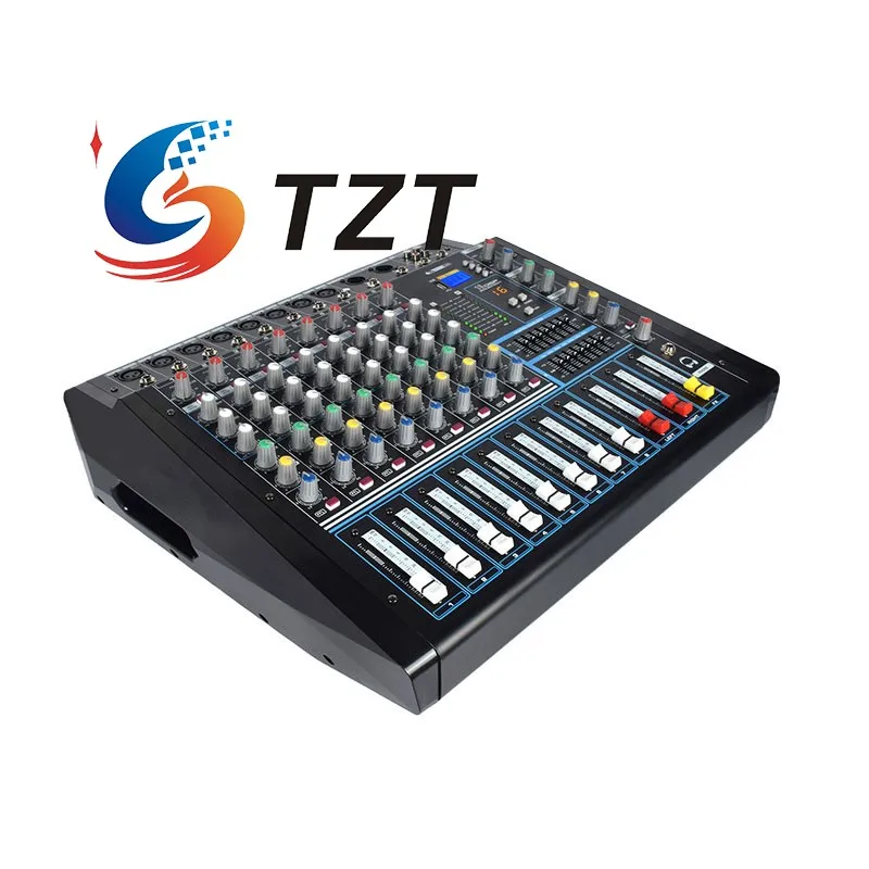 TZT R-1600 1600W*2 Professional 8-Channel Power Mixer KTV Mixing Console with Bluetooth Reverb Equalizer