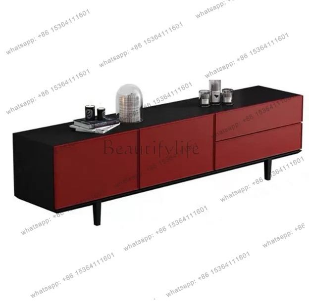 

New TV locker living room Nordic red paint living room combination cabinet solid wood feet original
