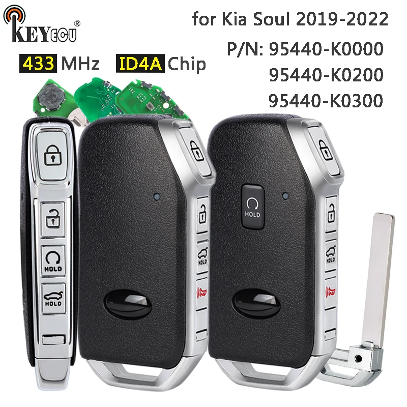 

KEYECU 433MHz ID4A Chip 95440-K0000, 95440-K0200, 95440-K0300 Proximity Keyless-Go Smart Remote Key Fob for Kia Soul 2019-2022