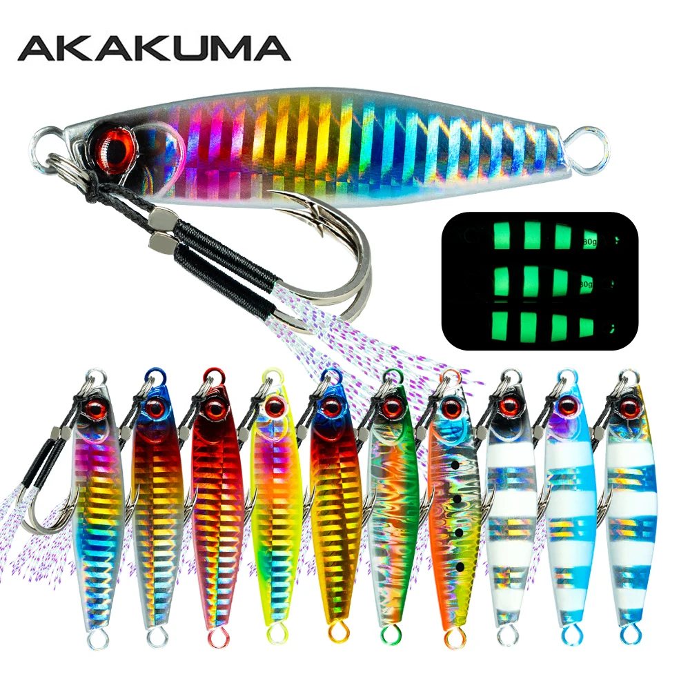 

10Pcs Luminous Jig Artificial Hard Baits Glow-in-Dark Sinking Laser Casting Lure Metal Fishing Jigging for Saltwater/Freshwater