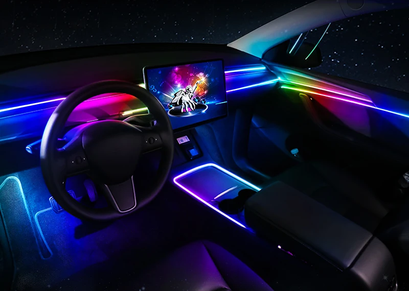 22 in 1 18 in 1 64 Farben RGB Symphony Car Atmosphere Interior LED Acryl Guide Fiber Optic Universal Dekoration Umgebungslichter – Detail 8