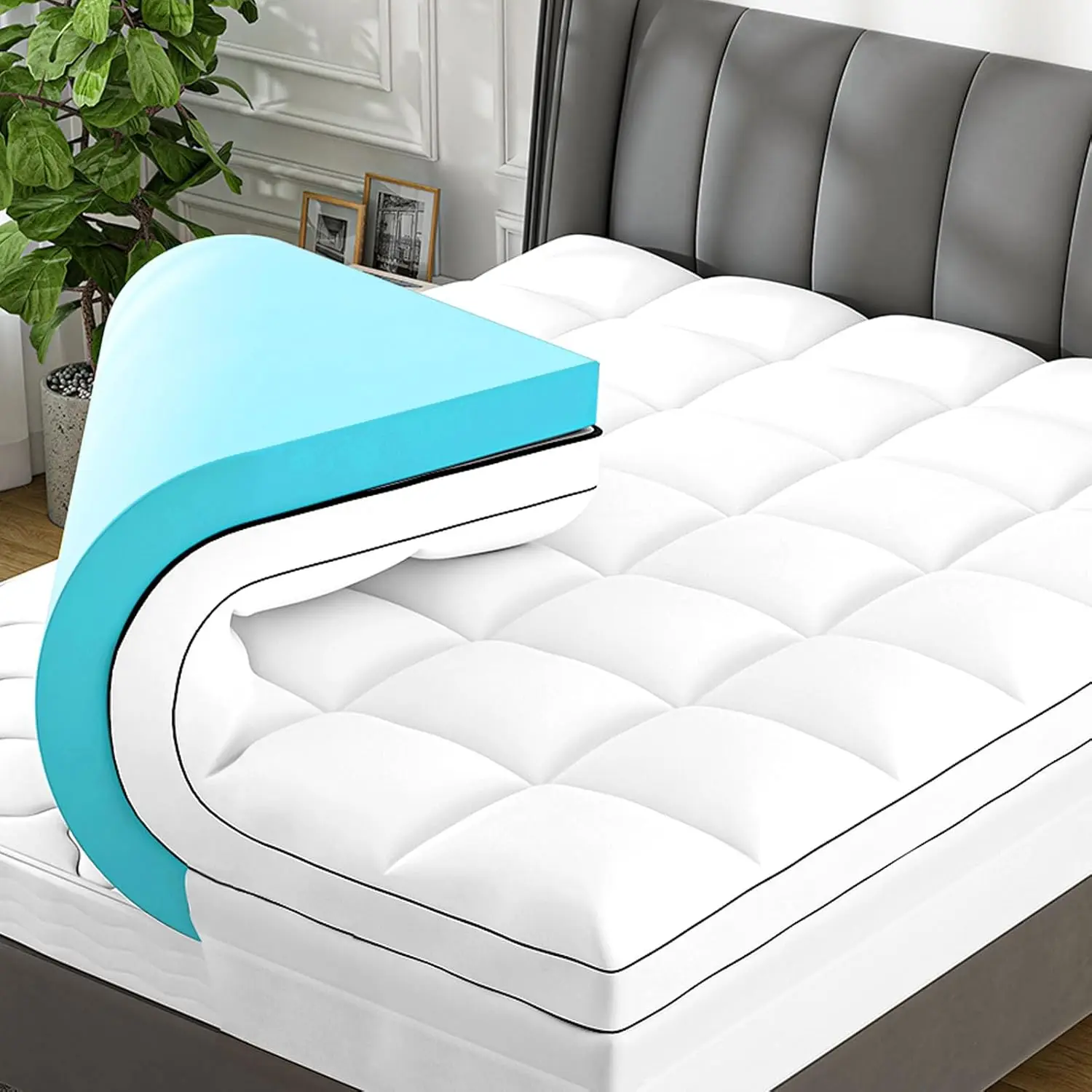 

4 Inch King Mattress Topper Dual Layer,2 Inch Gel Memory Foam Plus 2 Inch Cooling Pillow Top Mattress Pad Cover for Back Pain