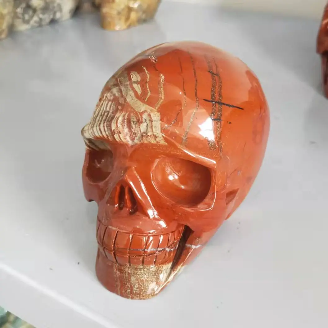 1PC 800-1000G Natural Red Jasper Crystal Skull Hand Carved  Witchcraft Sculpture Healing Reiki For Home Decor