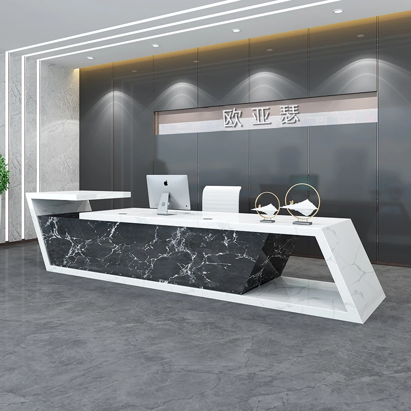 

Imitation marble paint company reception desk Hotel cashier bar desk consulting welcome desk