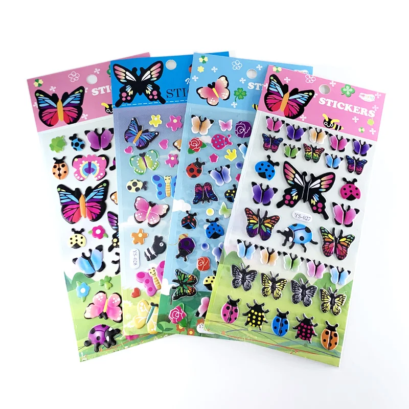 4 Pcs/Set Butterfly Insect Pattern Cartoon 3D Bubble Fashion Stickers for Laptop Book DIY Sticker Decoration Kids Gift