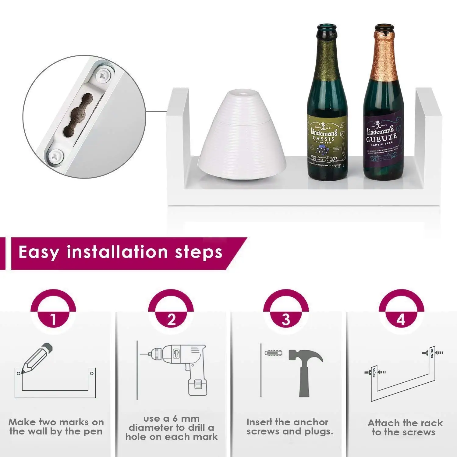 Getone Wandregal 3-tlg Schweberegal aus Holz Küchenregal Hängenregal Bücherregal für Wand 60/45/30 x15x30cm weiß