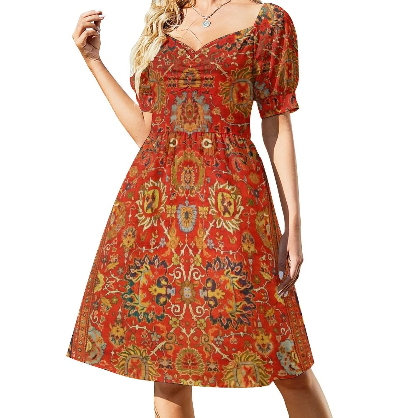 Antique Persian Sultanabad Rug Print Sleeveless Dress dress for women dress party evening elegant luxury celebrity