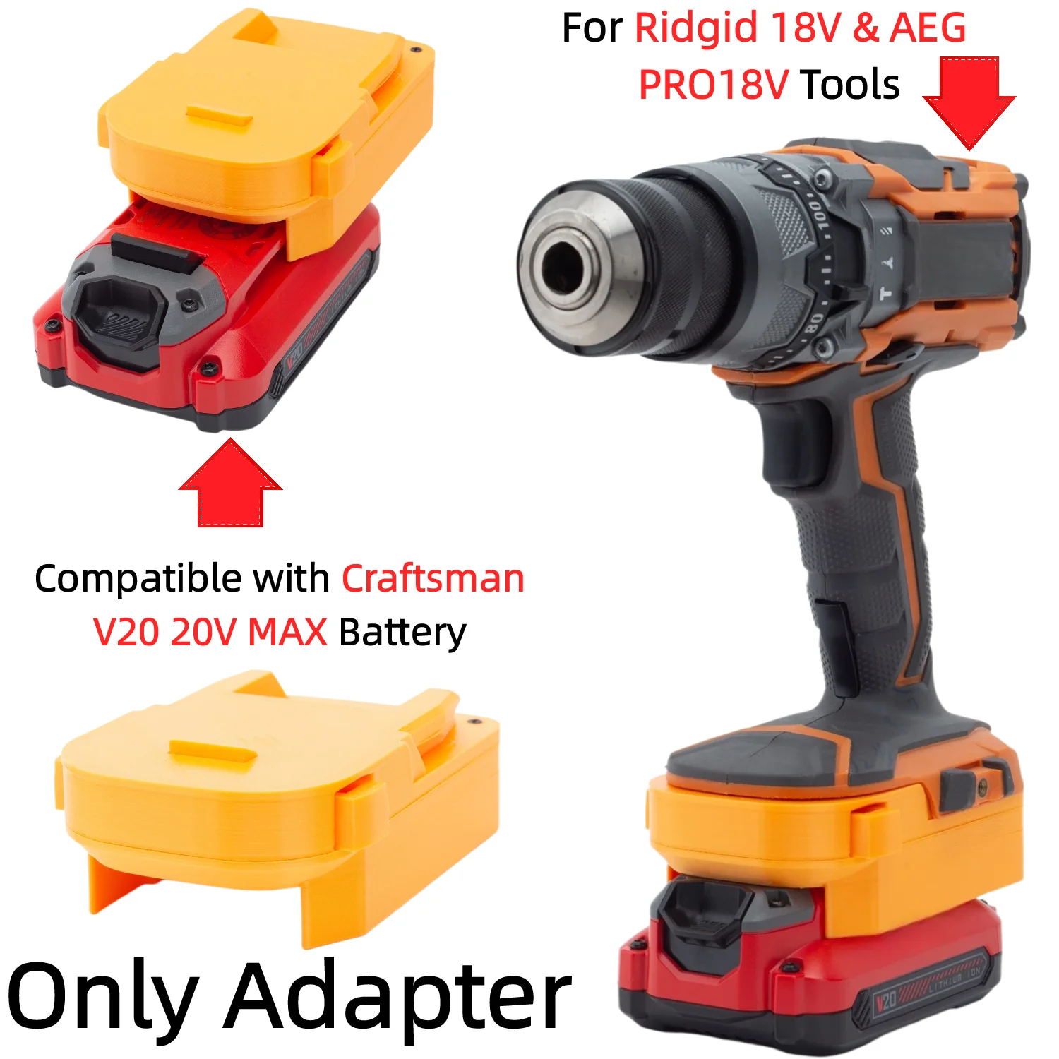 Battery Adapter/Converter for Craftsman V20 20V MAX Li-ion Battery To Ridgid 18V & AEG PRO18V Drill Impact Wrench(Only Adapter)