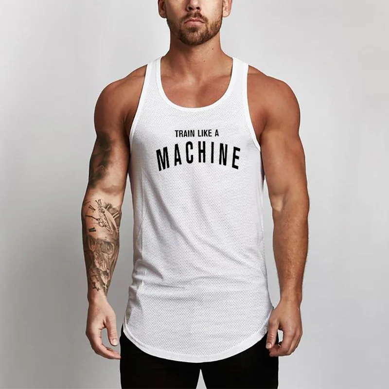 Zomer mesh sneldrogende mouwloze casual vesten gym workout spier bodybuilding t-shirts heren fitness running slim fit tanktops