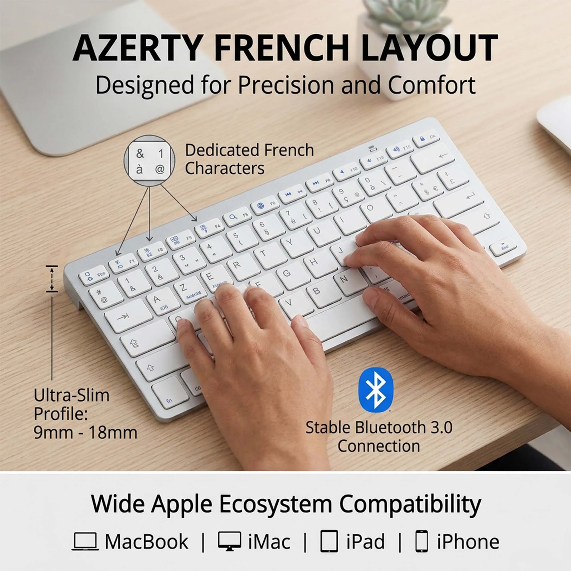 

French Language Ultra Thin Lightweight Low Noise Keyboards for Macbook Neo/air/pro / iPad/iPhone