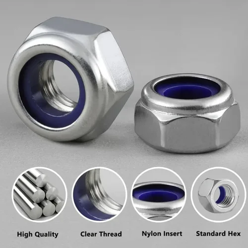 Imagen 2 del producto 230 Uds 304 Kit de tuercas de bloqueo métrico de acero inoxidable, tuercas de inserción de nailon de bloqueo hexagonal para M3 M4 M5 M6 M8, sujetadores de Metal duraderos, Se