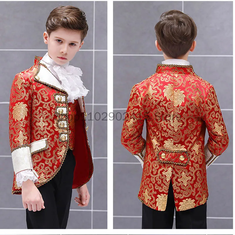 2023 Victorian Prince King Costume Kid Boys Formal Dress Outfit Noble Retro Blazer Suits Court Jacket Halloween Cosplay Suit