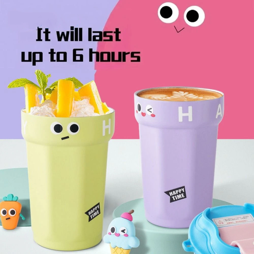 

Funny 450ml Large Capacity Coffee Cup Plastic with Lid Girls Juice Milk Bottle with Handle Cartoon Breakfast Cup Home Office