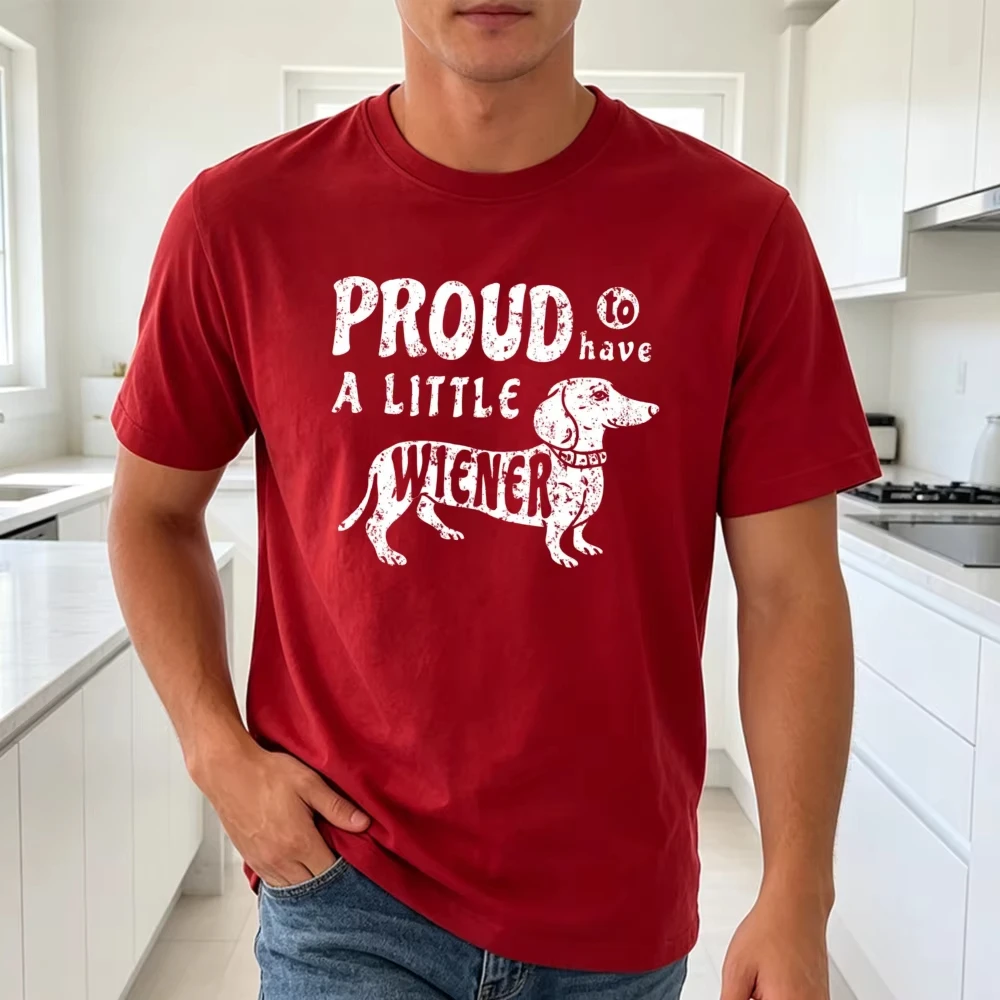 Proud Little Wiener Sketch Dachshund Men T Shirt Minimalist Pet Dog Graphic Tee Casual Summer Streetwear Top Animal Lover Gift