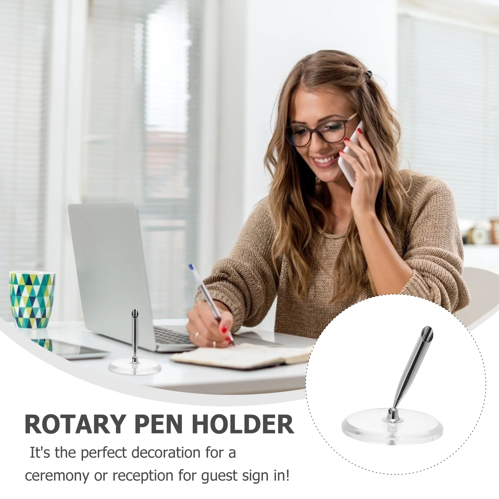 

Elegant Round Acrylic Pen Holder with 360 Degree Rotating Base Perfect for Wedding Signing Ceremony Decoration Use