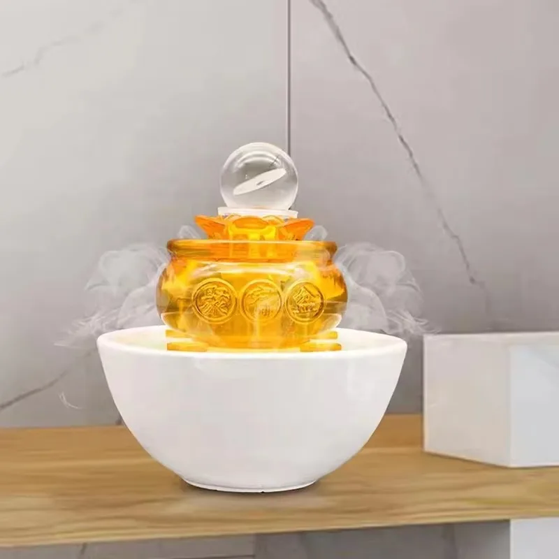 

【Popular】Glass Gold Ingot Waterfall Fountain Modern De n With LED Light And Water Pump For Wealth Luck Home Office Desk Decor
