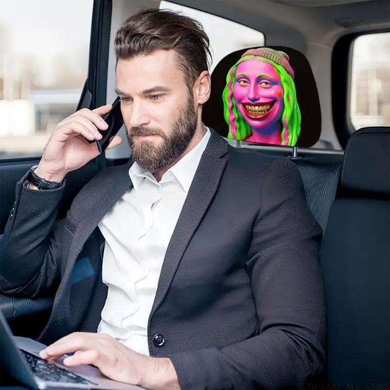 J0MA Car Headrest Cover Set 2 Pack with Multicolor Novelty Print, Slip-On Polyester Vehicle Headrest Cover for Front Row Cabin