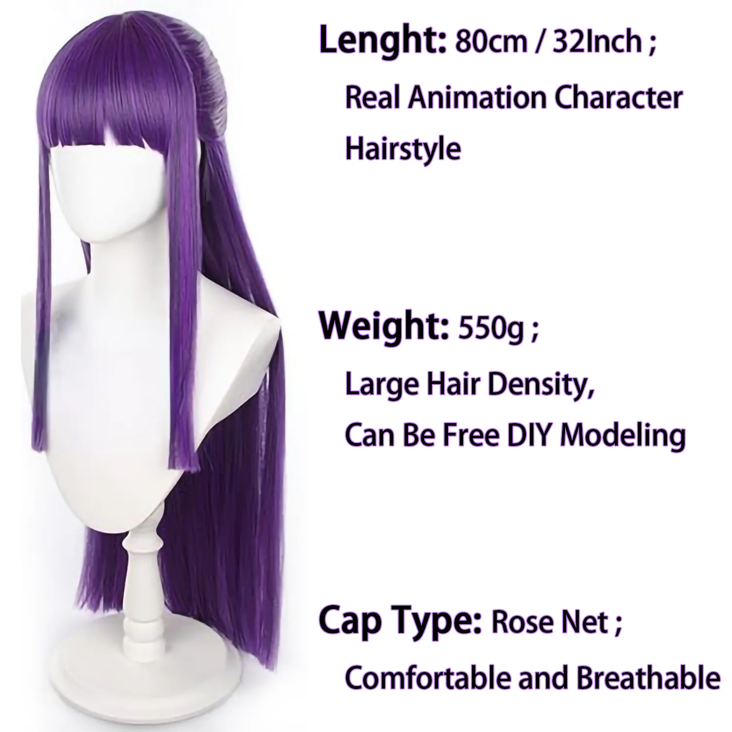 32 Inch Long Straight Purple Anime Wig Fern Frieren Beyond Journey's End Cosplay Costume Wig Frieren Comics Role Play Wig