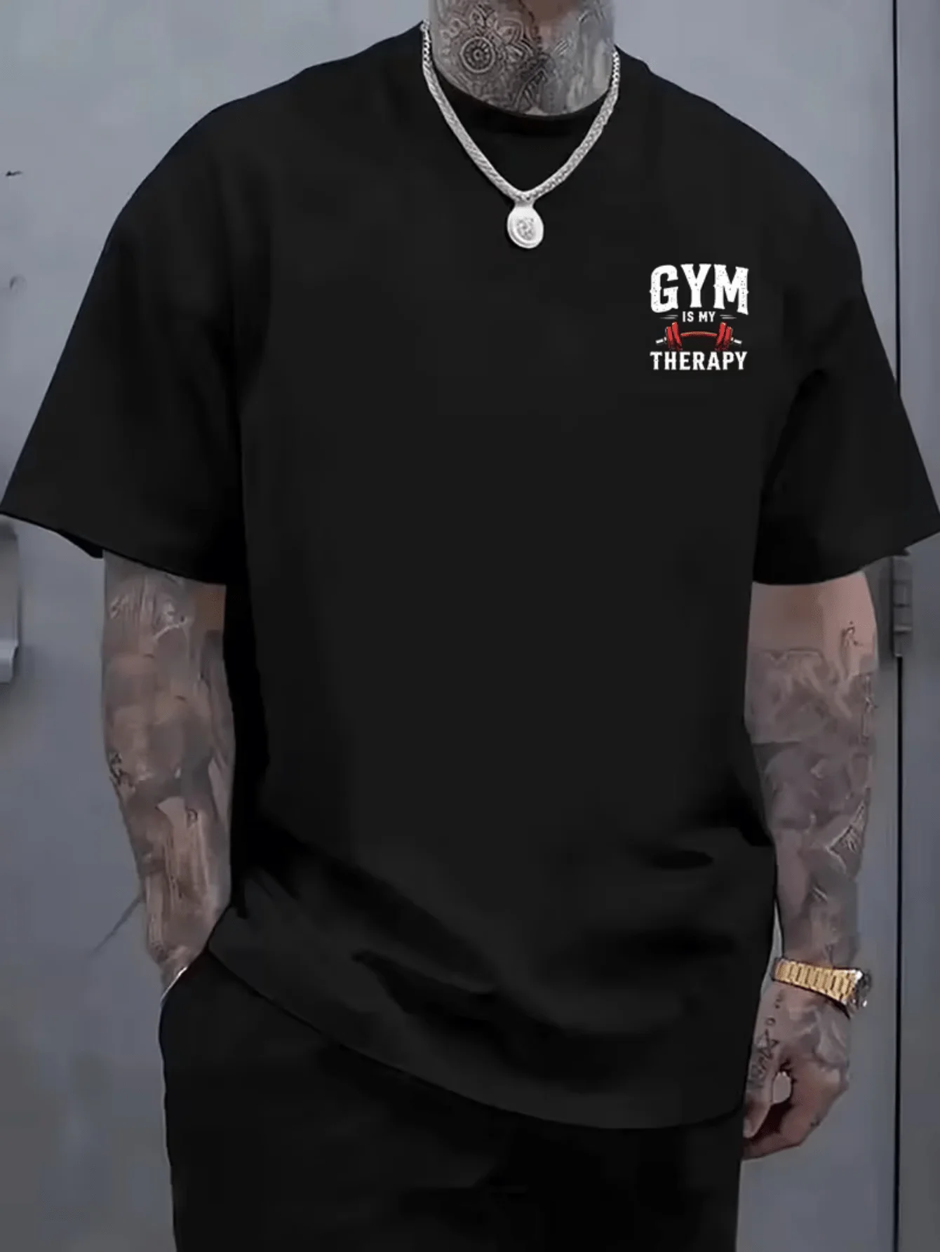Men's Gym Relax Print T-Shirt Soft Breathable Fitness Tee with Bold Workout Graphics Round Neck Short Sleeve image 3