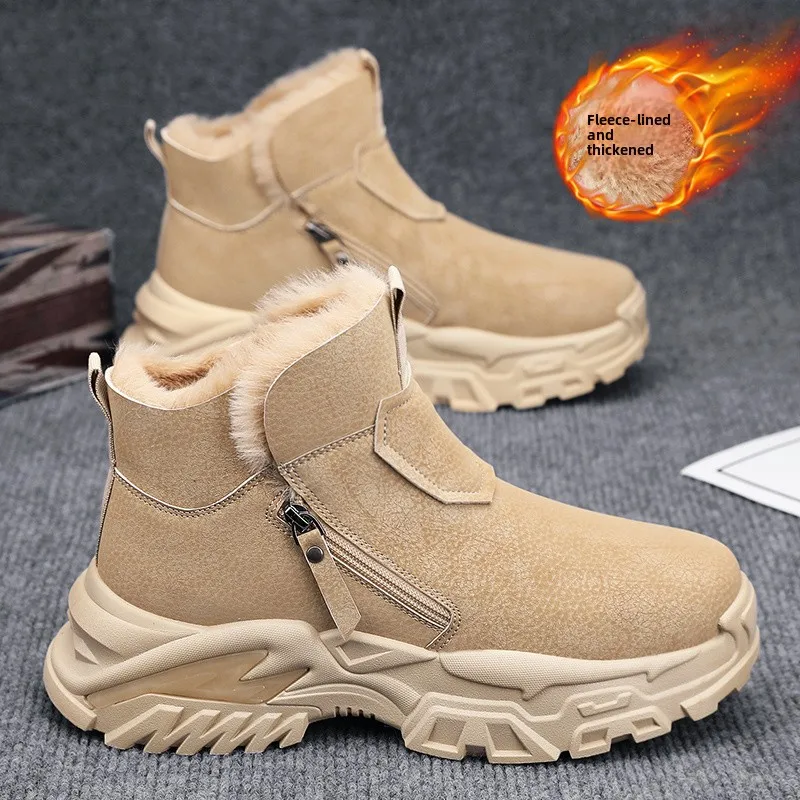 

Men's High-Top Boots Winter Warm Fleece Anti-Cold Waterproof Non-Slip Sports Shoes Leather Fur Integrated Design