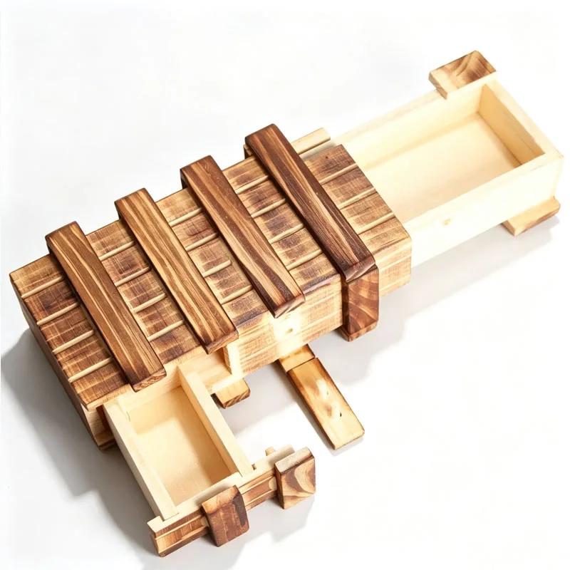 Classic 3D Brain Teaser Wooden Puzzle Magic Gifts Box with Hidden Compartment Secret Drawer IQ Toys for Adults & Kids view 5