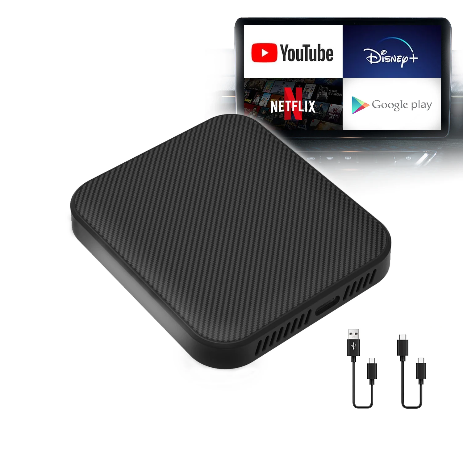 Wireless CarPlay Android Auto Adapter with Netflix/YouTube/Google Play, Android AI Box USB Dongle for Factory wired carplay cars