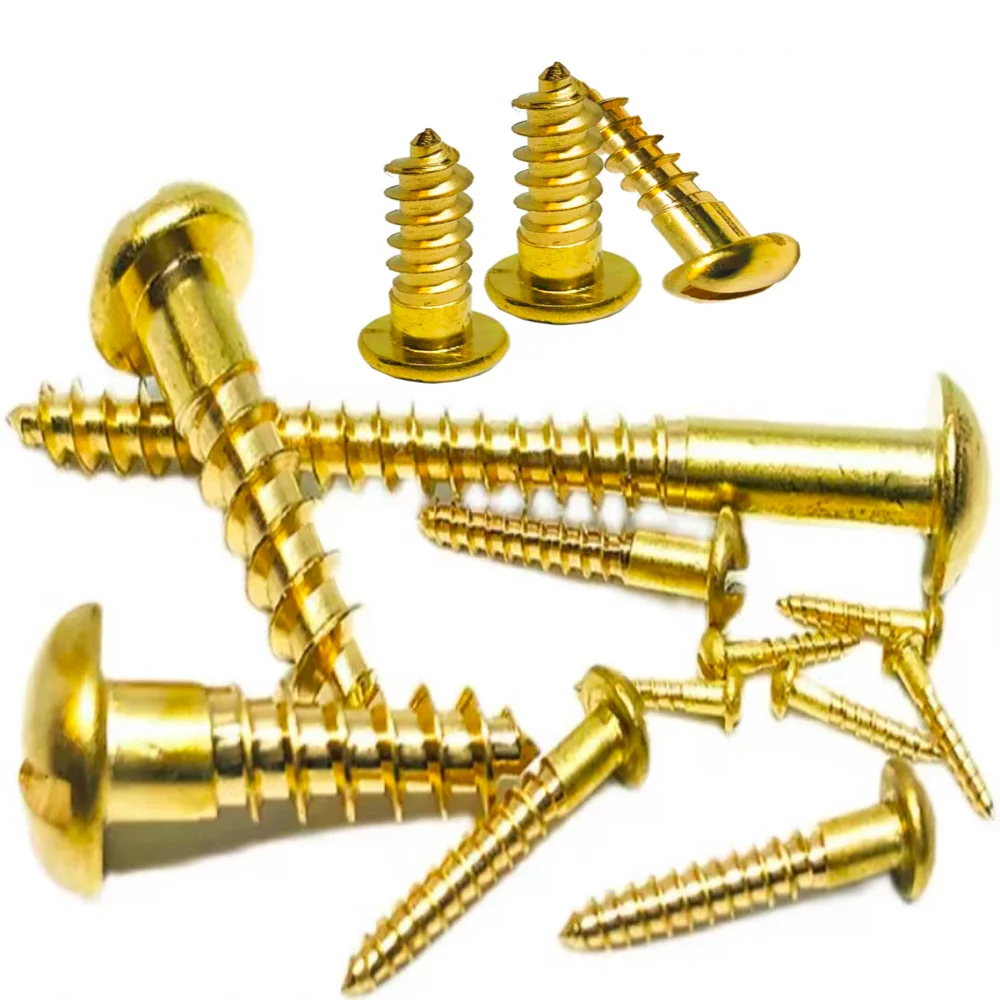 20/50/100pcs Brass Slotted Pan Head Screw Pure Brass Self Tapping Round Head Wood Screws M1.6 M2 M2.5 M3 M3.5 M4 M5 M6