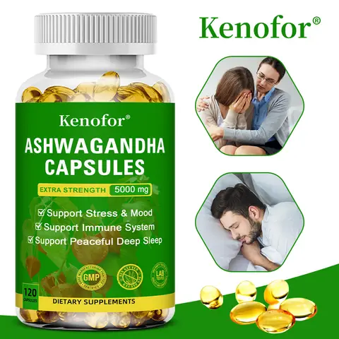 Pure KSM 66 Ashwagandha Root Extract Capsules 5000mg Supplement Help Stress, Focus, Brain, Energy ,Sleep Health
